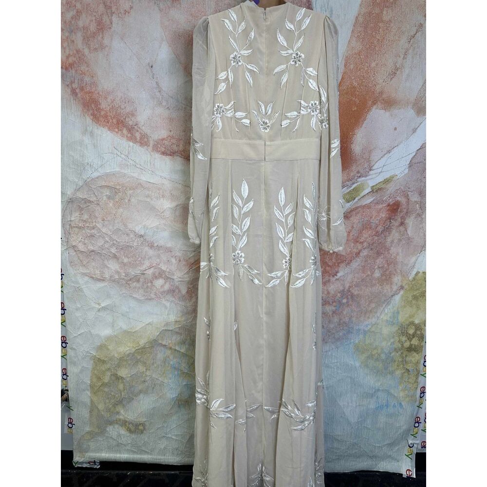 Anthropologie BHLDN Belize Embroidered A-Line Long-Sleeve V-Neck Gown - Picture 7 of 8